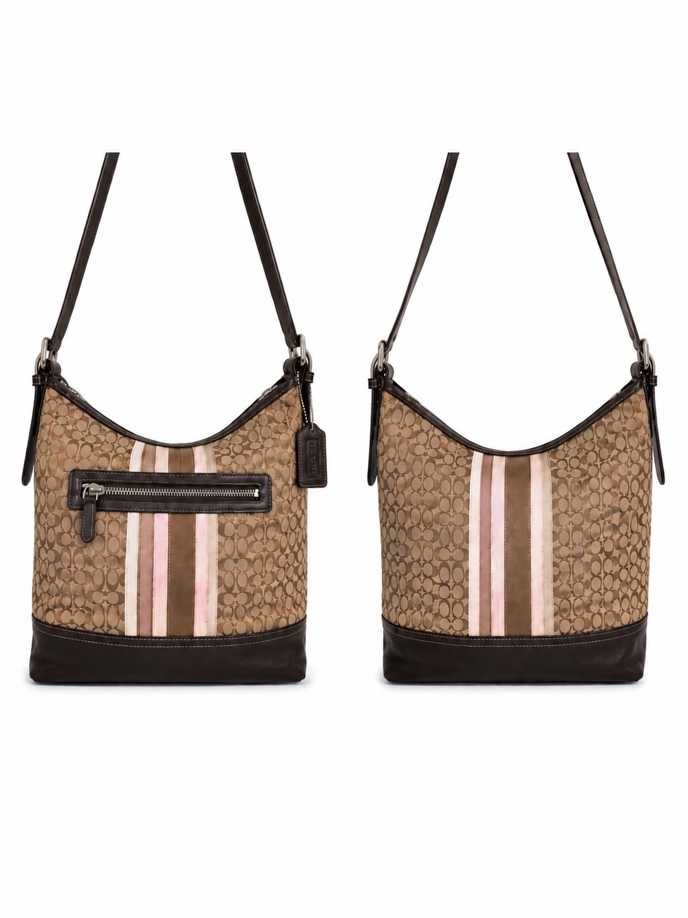 Coach Legacy Signature Stripe Duffle Shoulder Bag Brown Canvas Leather